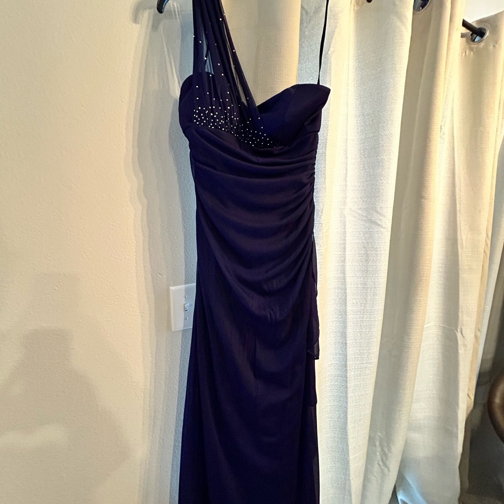 Elegant Dark Purple One-Shoulder Dress Size 7